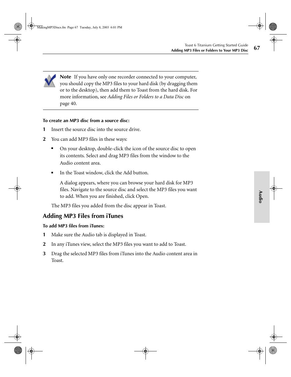 Adding mp3 files from itunes | Roxio TOAST 6 User Manual | Page 77 / 132