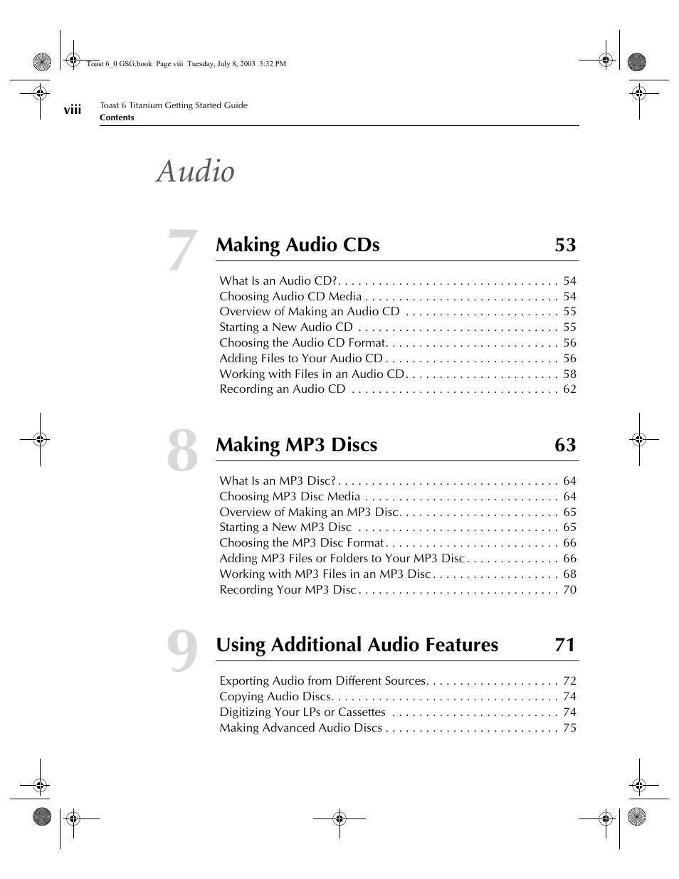 Audio | Roxio TOAST 6 User Manual | Page 8 / 132