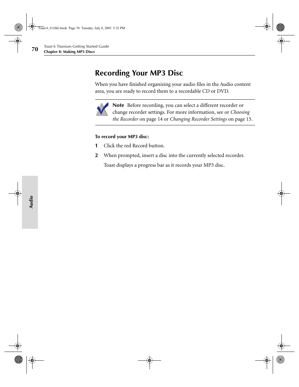 Recording your mp3 disc | Roxio TOAST 6 User Manual | Page 80 / 132