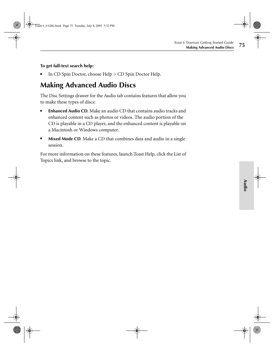 Making advanced audio discs | Roxio TOAST 6 User Manual | Page 85 / 132