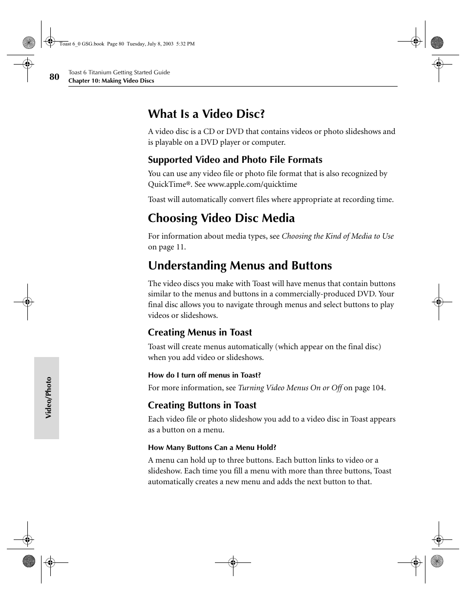 What is a video disc, Choosing video disc media, Understanding menus and buttons | Roxio TOAST 6 User Manual | Page 90 / 132