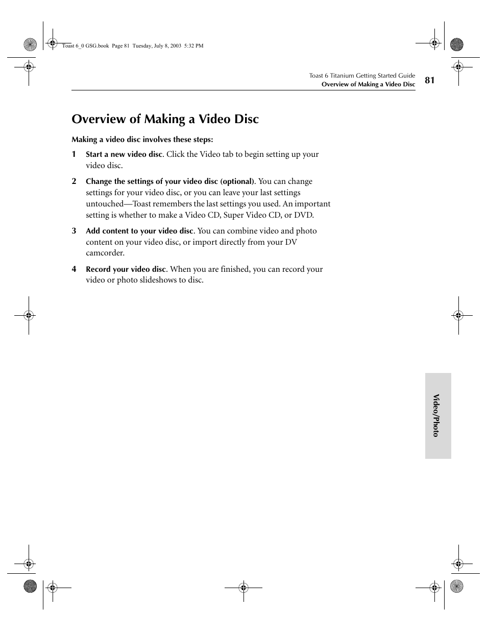 Overview of making a video disc | Roxio TOAST 6 User Manual | Page 91 / 132