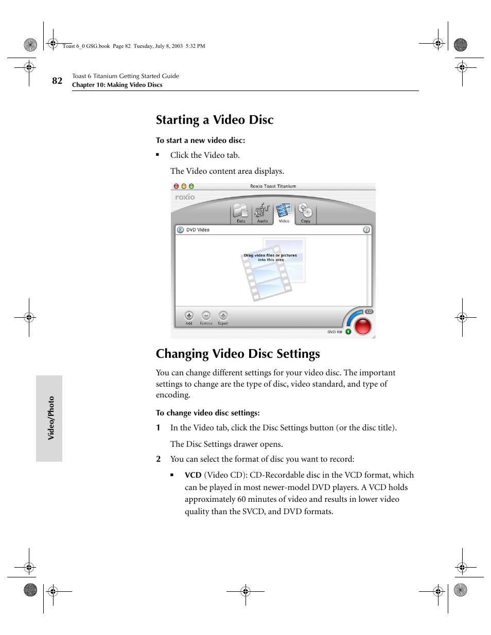 Starting a video disc, Changing video disc settings | Roxio TOAST 6 User Manual | Page 92 / 132