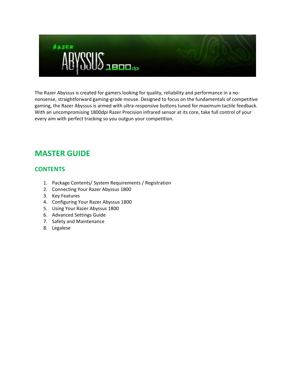 Razer ABYSSUS 1800 User Manual | 16 pages