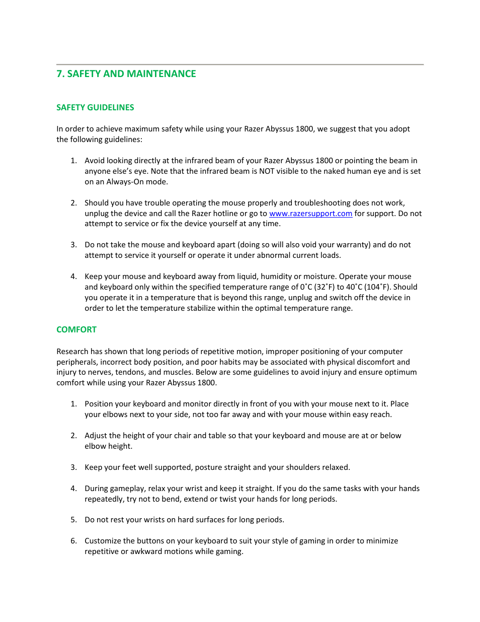 Safety and maintenance | Razer ABYSSUS 1800 User Manual | Page 14 / 16
