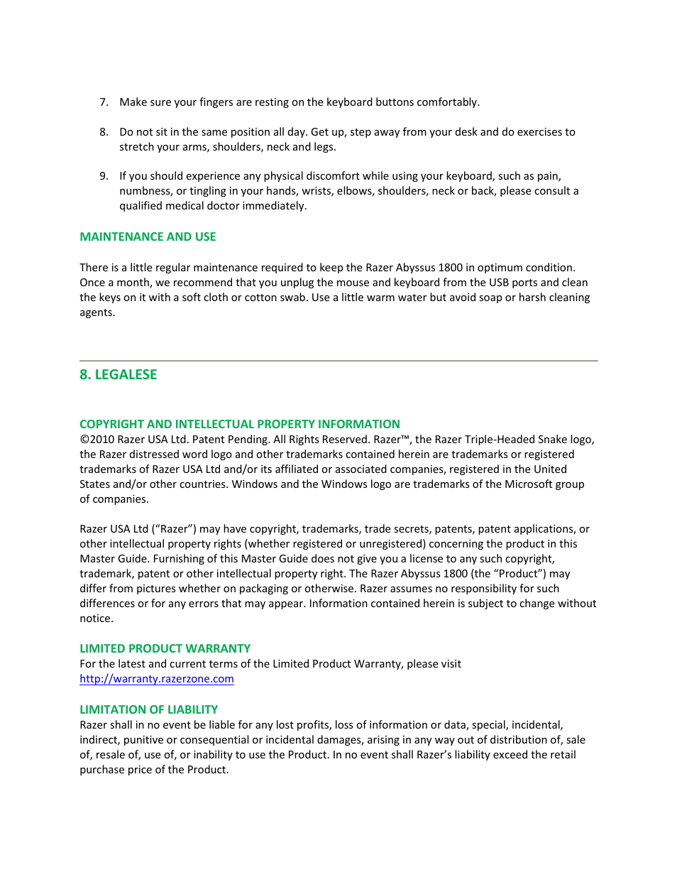 Legalese | Razer ABYSSUS 1800 User Manual | Page 15 / 16