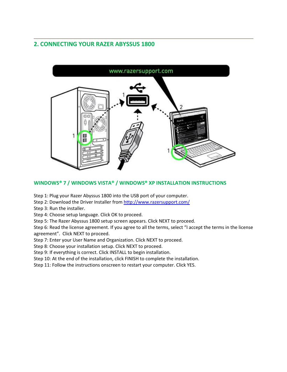 Connecting your razer abyssus 1800 | Razer ABYSSUS 1800 User Manual | Page 3 / 16