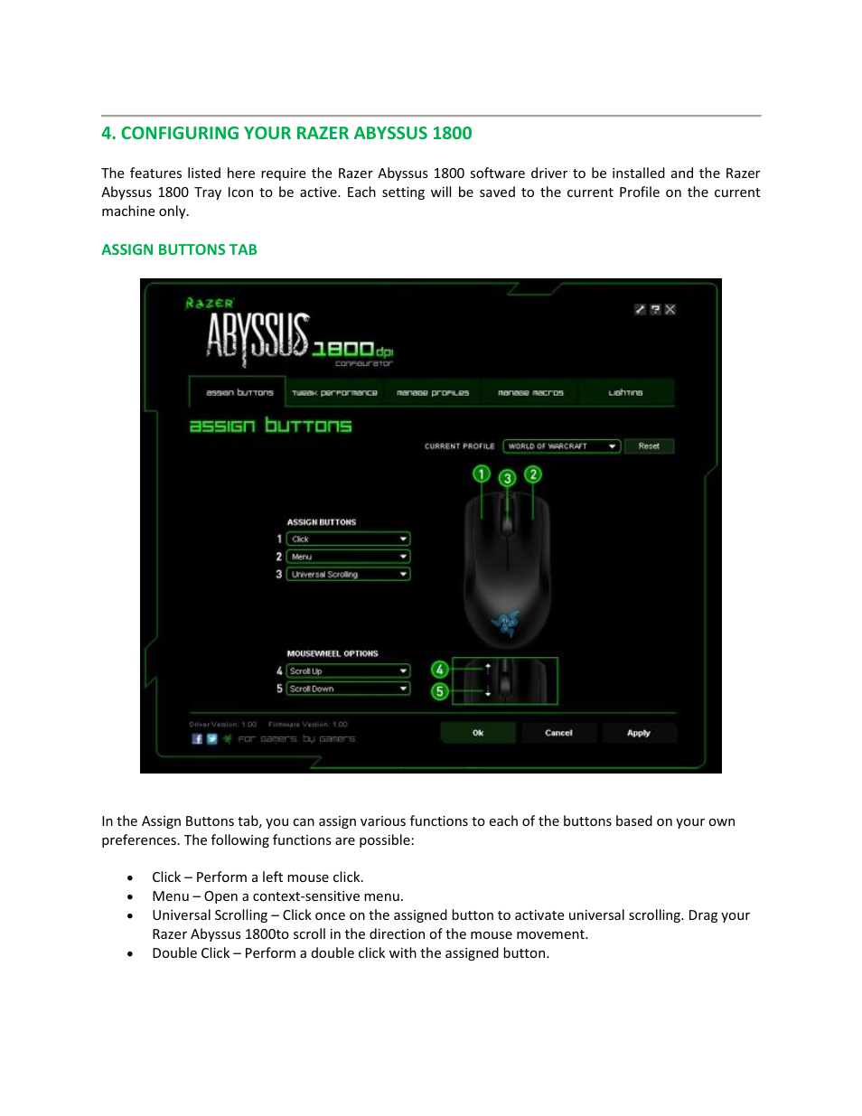 Configuring your razer abyssus 1800 | Razer ABYSSUS 1800 User Manual | Page 5 / 16