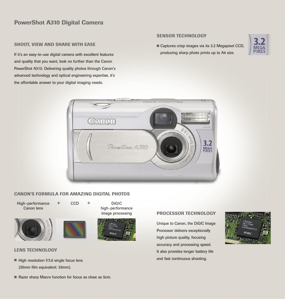 Powershot a310 digital camera | Razer A310 User Manual | Page 2 / 6