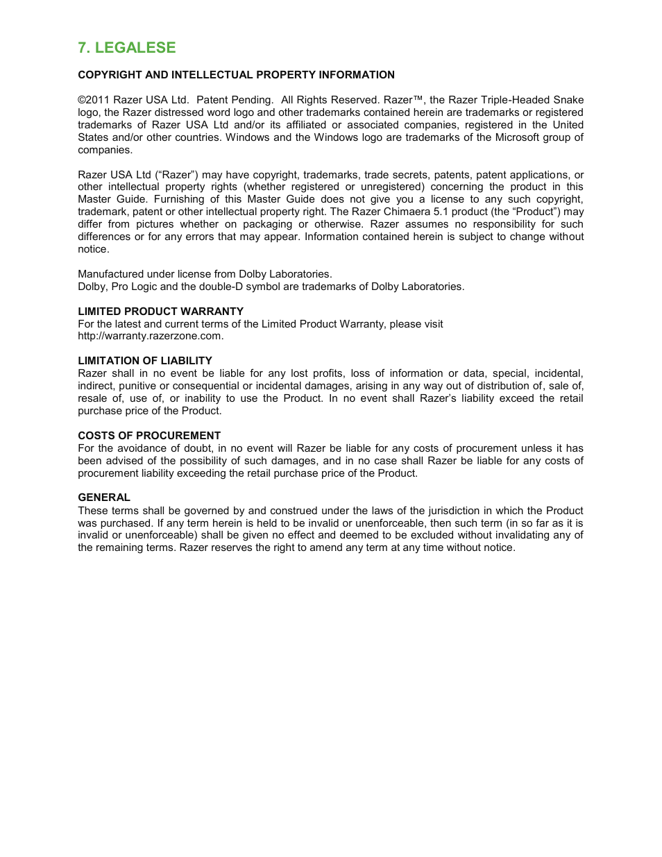 Legalese | Razer Chimaera 5.1 User Manual | Page 15 / 15