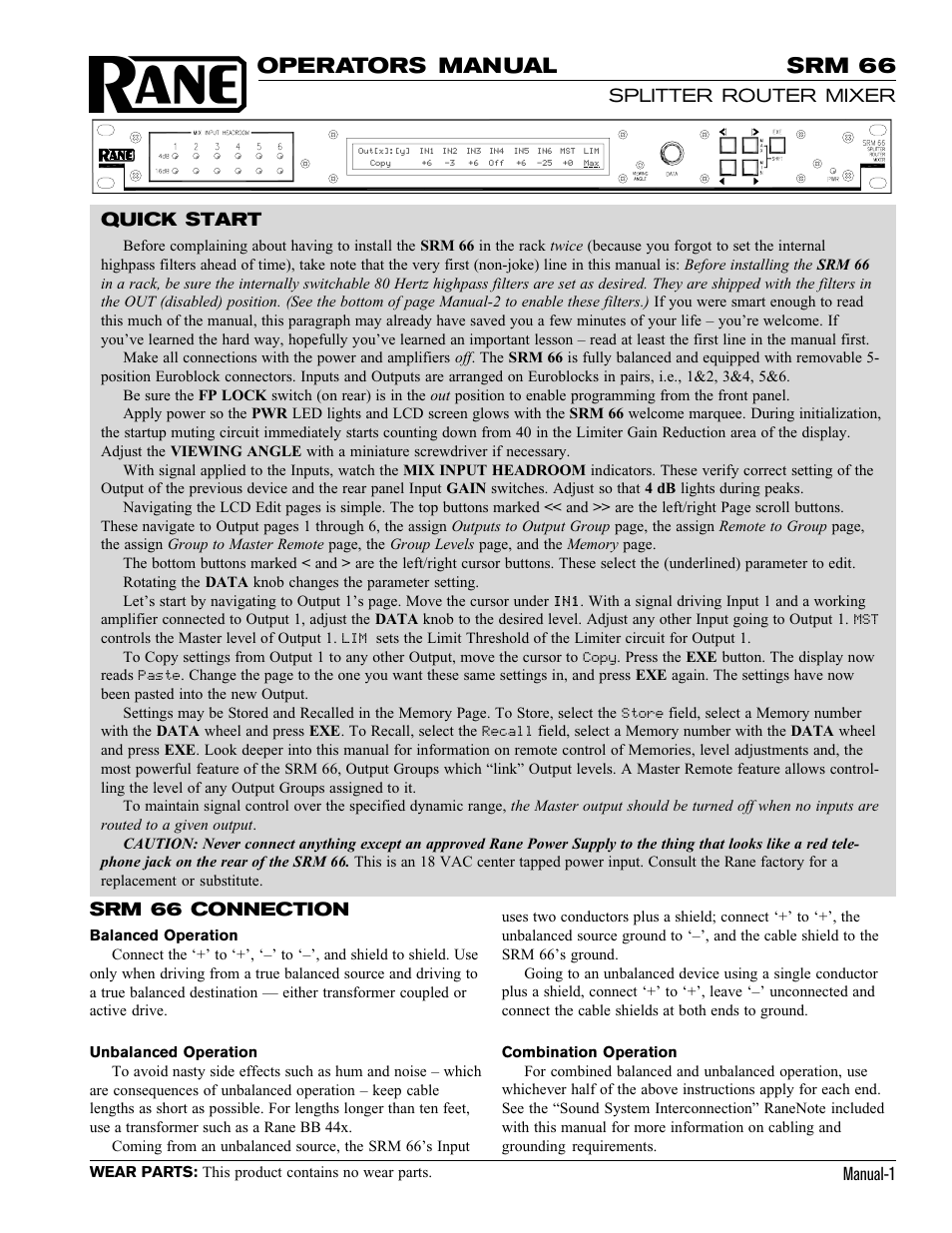Rane SRM 66 User Manual | 8 pages
