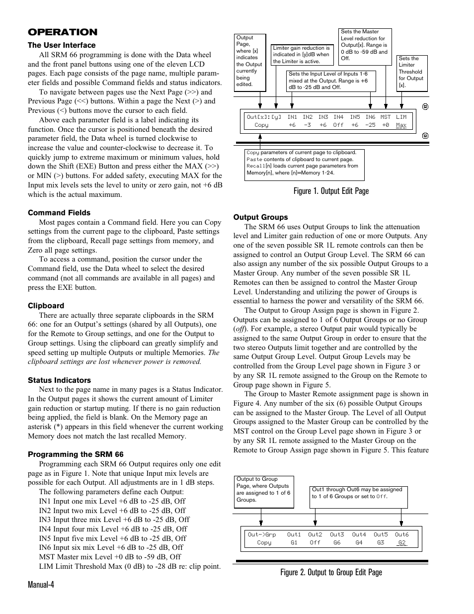 Manual-4, Figure 1. output edit page, Figure 2. output to group edit page operation | Rane SRM 66 User Manual | Page 4 / 8