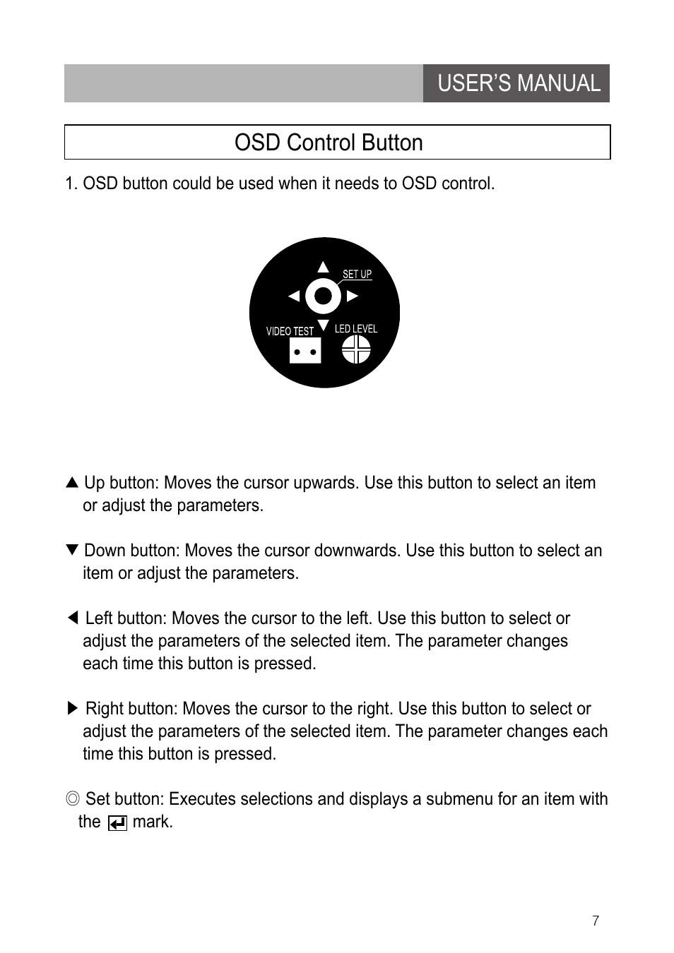 User’s manual osd control button | Revo RETRT600-1 User Manual | Page 7 / 22