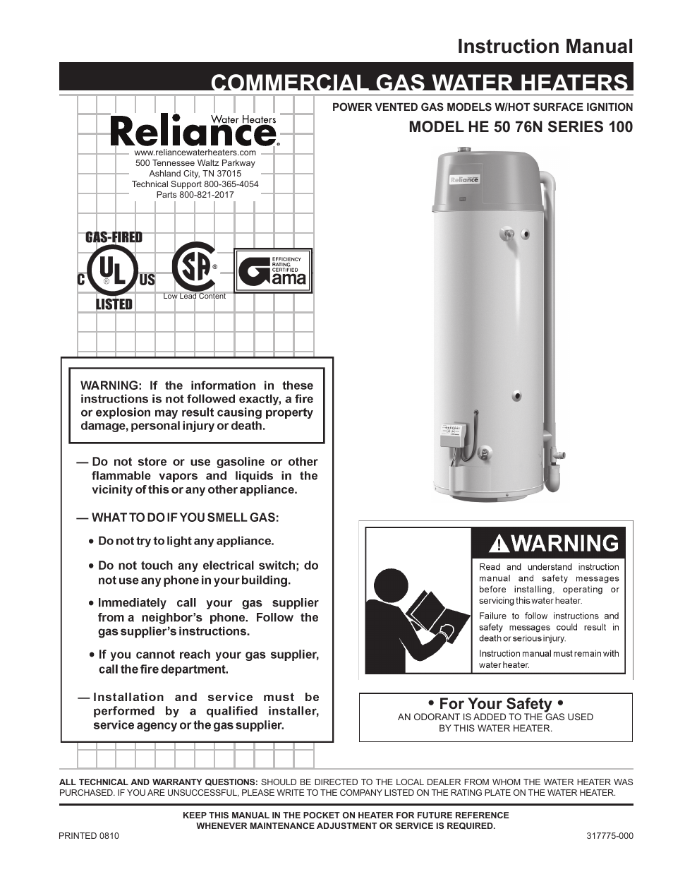 Reliance Water Heaters 317775-000 User Manual | 40 pages