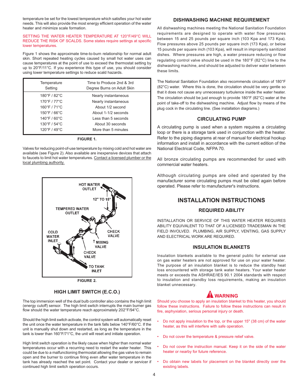 Installation instructions | Reliance Water Heaters RUF 100 199 SERIES 101 User Manual | Page 4 / 36