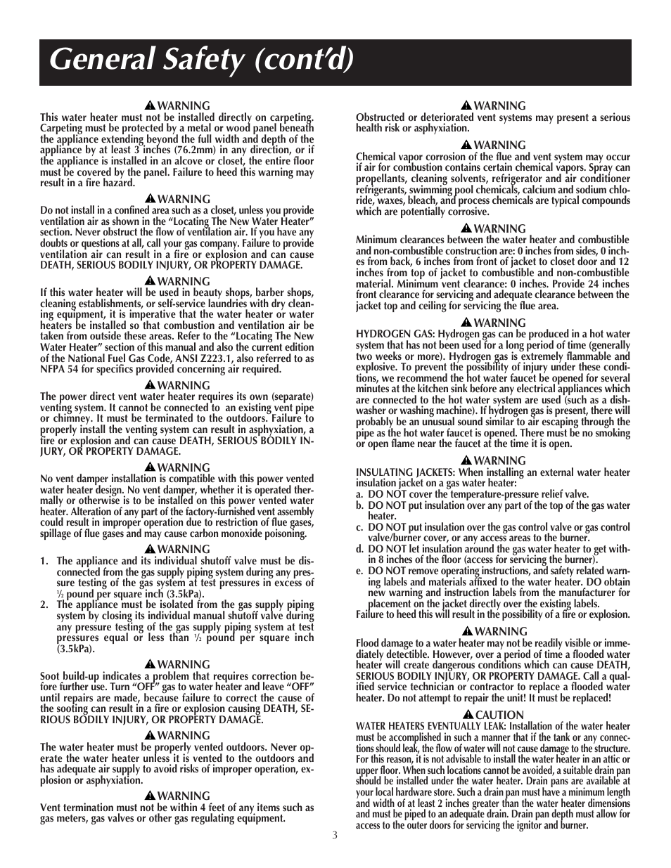 General safety (cont’d) | Reliance Water Heaters 606 User Manual | Page 3 / 40