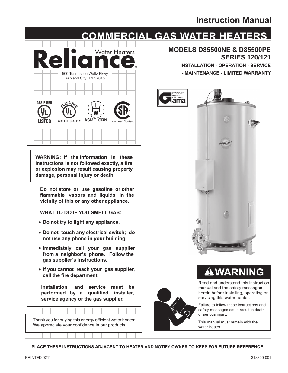 Reliance Water Heaters D85500PE User Manual | 52 pages