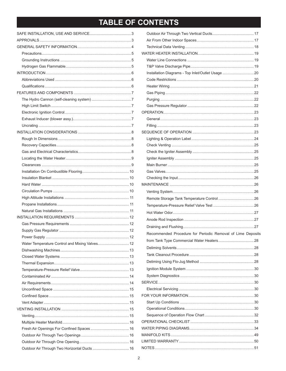 Reliance Water Heaters D85500PE User Manual | Page 2 / 52