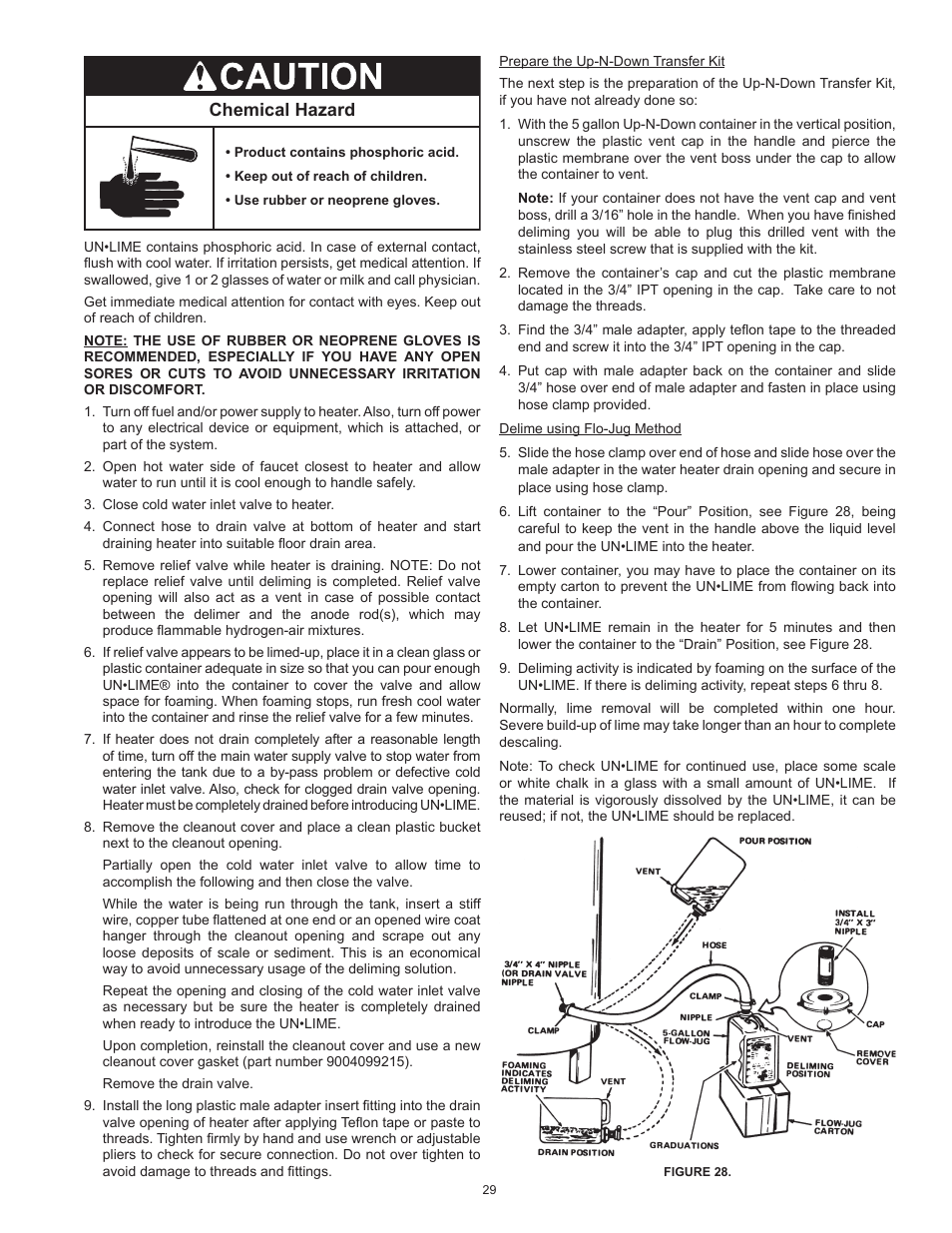 Chemical hazard | Reliance Water Heaters D85500PE User Manual | Page 29 / 52