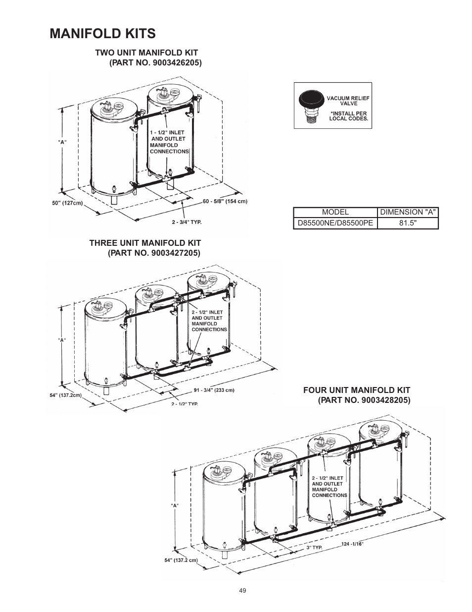 Manifold kits | Reliance Water Heaters D85500PE User Manual | Page 49 / 52