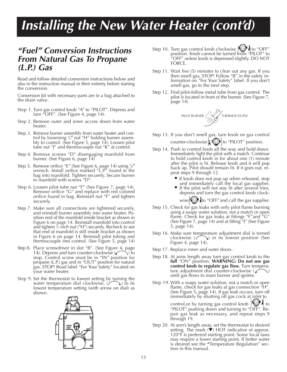 Installing the new water heater (cont’d) | Reliance Water Heaters 184123-000 User Manual | Page 13 / 24