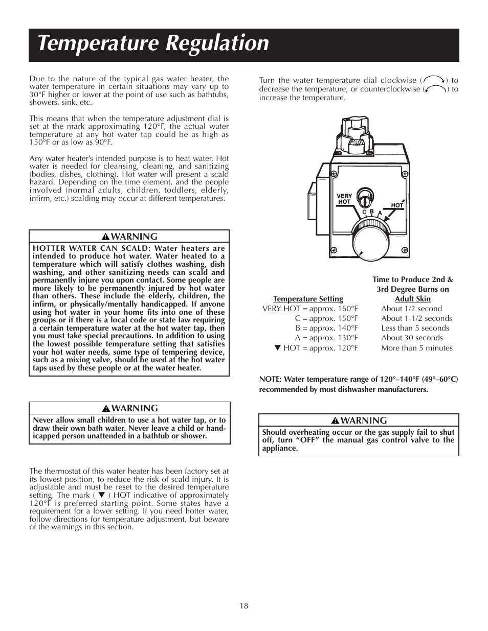 Temperature regulation | Reliance Water Heaters 184123-000 User Manual | Page 18 / 24