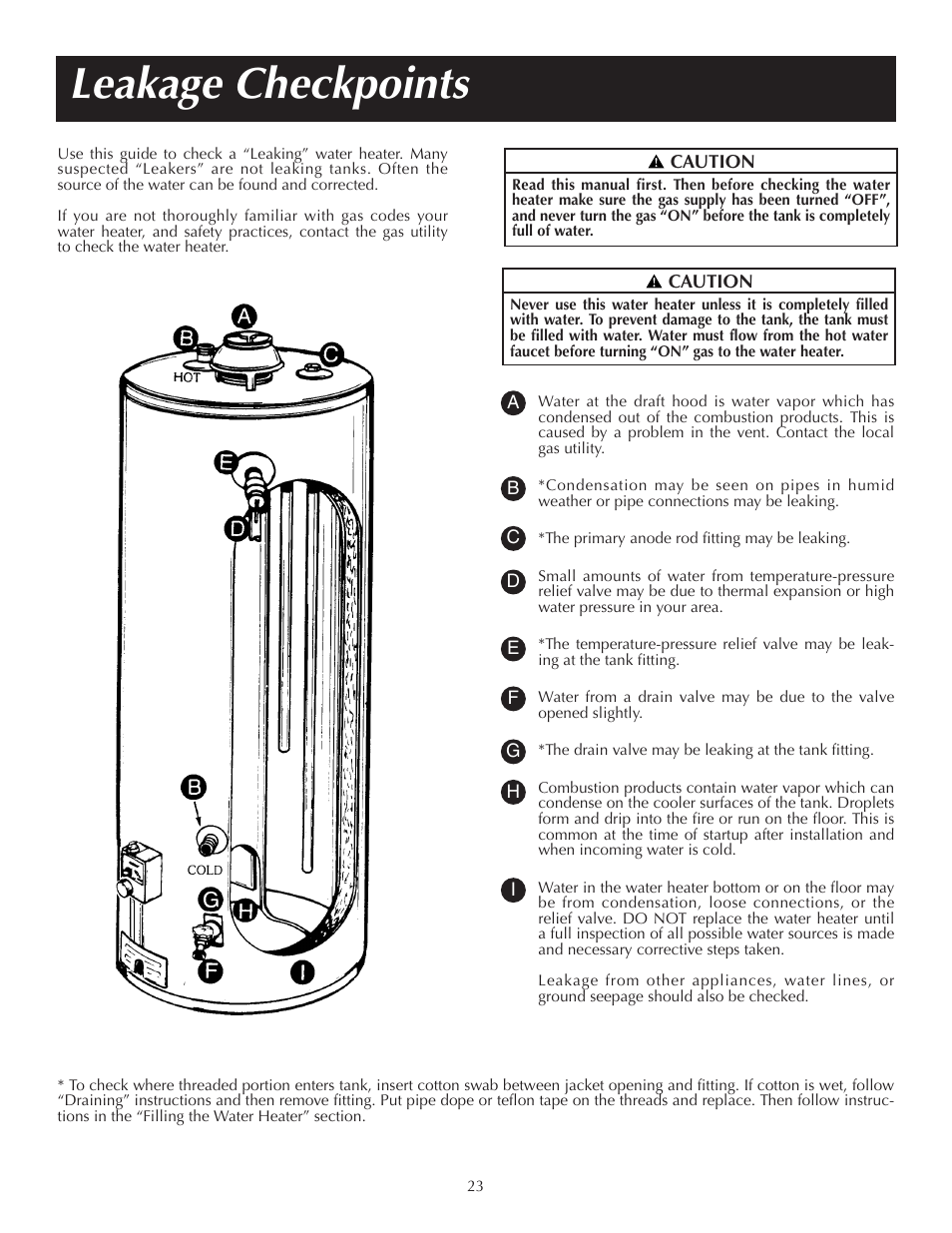 Leakage checkpoints | Reliance Water Heaters 184123-000 User Manual | Page 23 / 24
