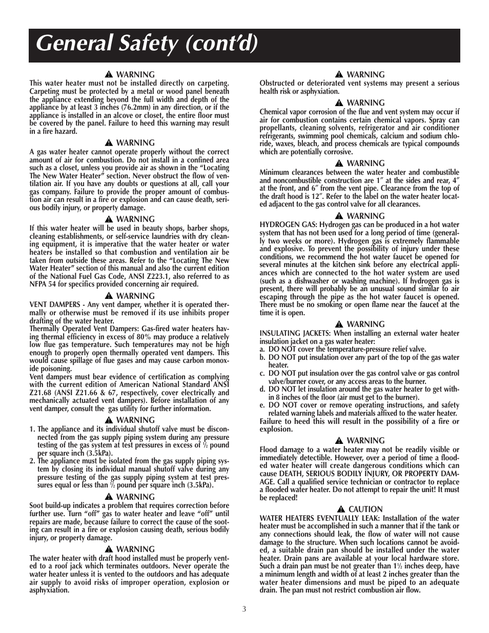 General safety (cont’d) | Reliance Water Heaters 184123-000 User Manual | Page 3 / 24