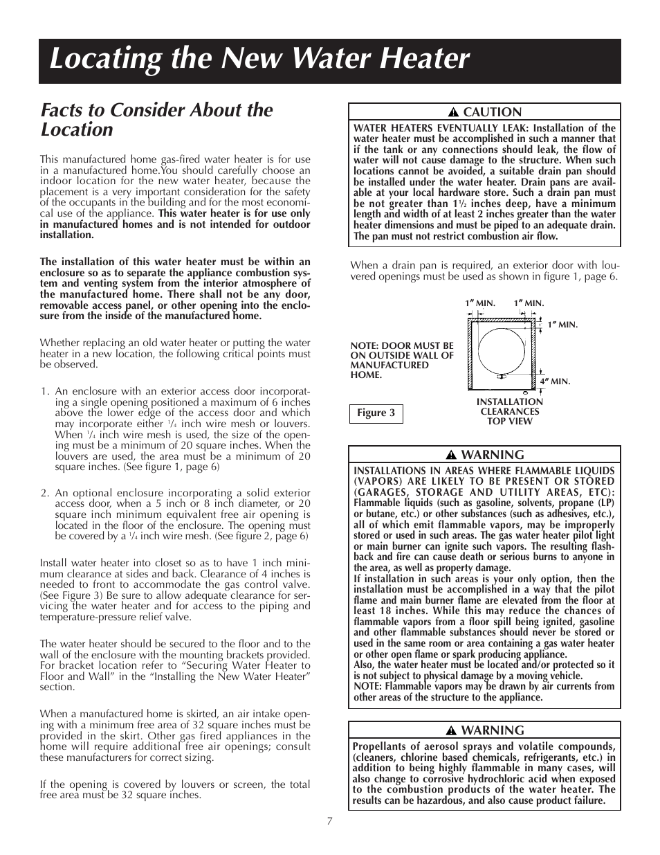 Locating the new water heater, Facts to consider about the location | Reliance Water Heaters 184123-000 User Manual | Page 7 / 24