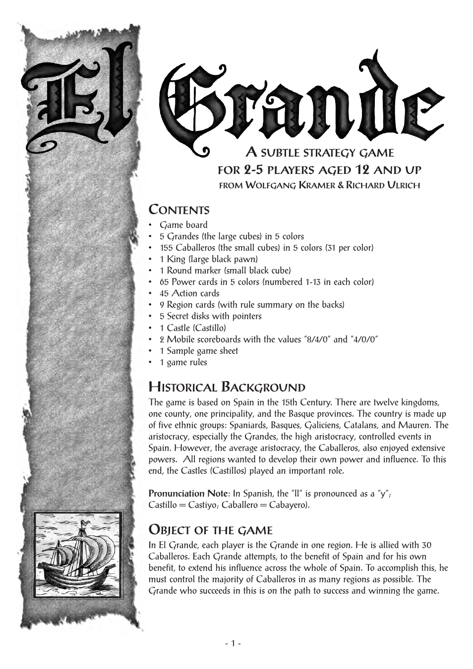 Rio Grande Games El Grande Decennial 80 User Manual | 20 pages