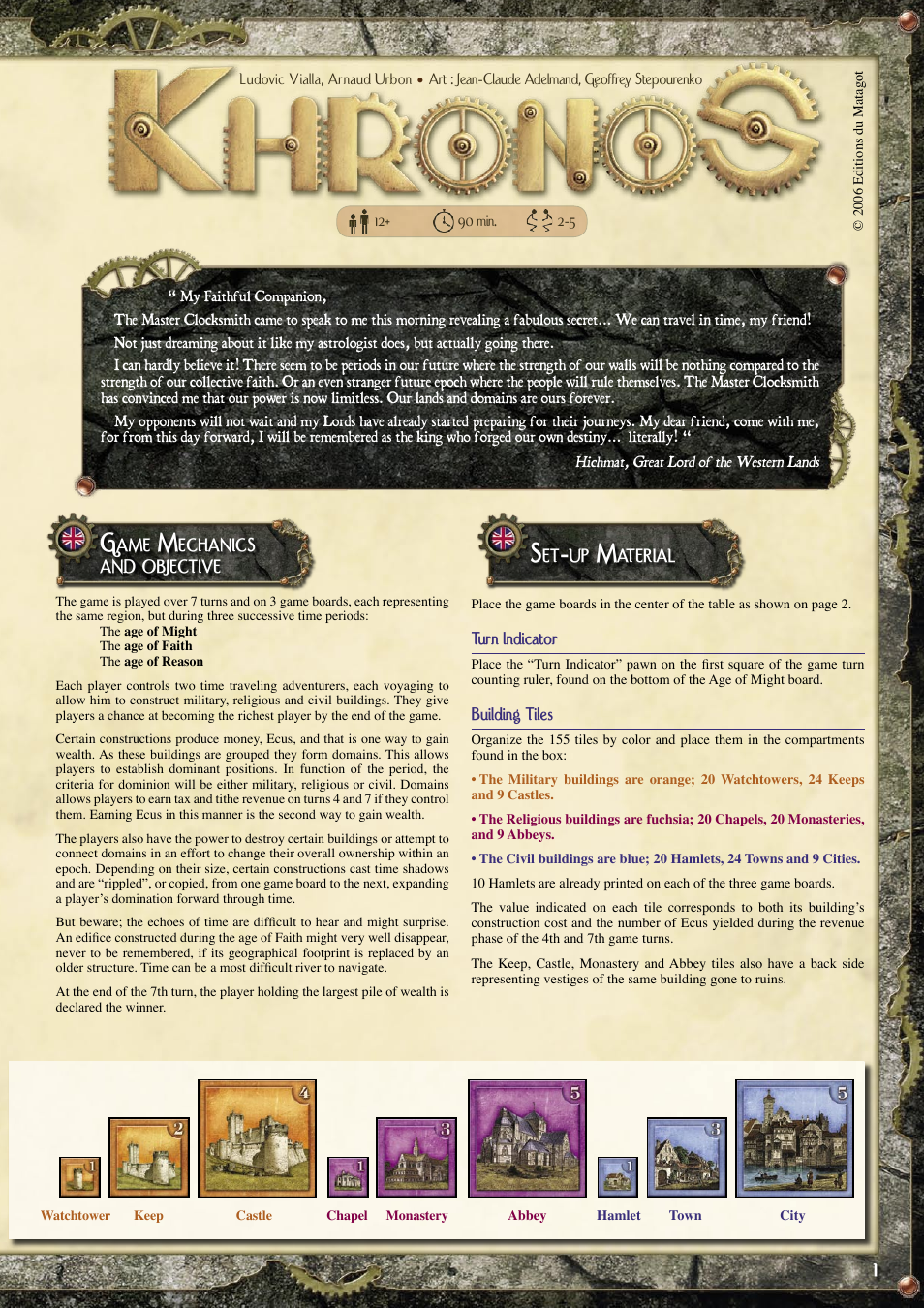 Rio Grande Games Khronos 222 User Manual | 8 pages