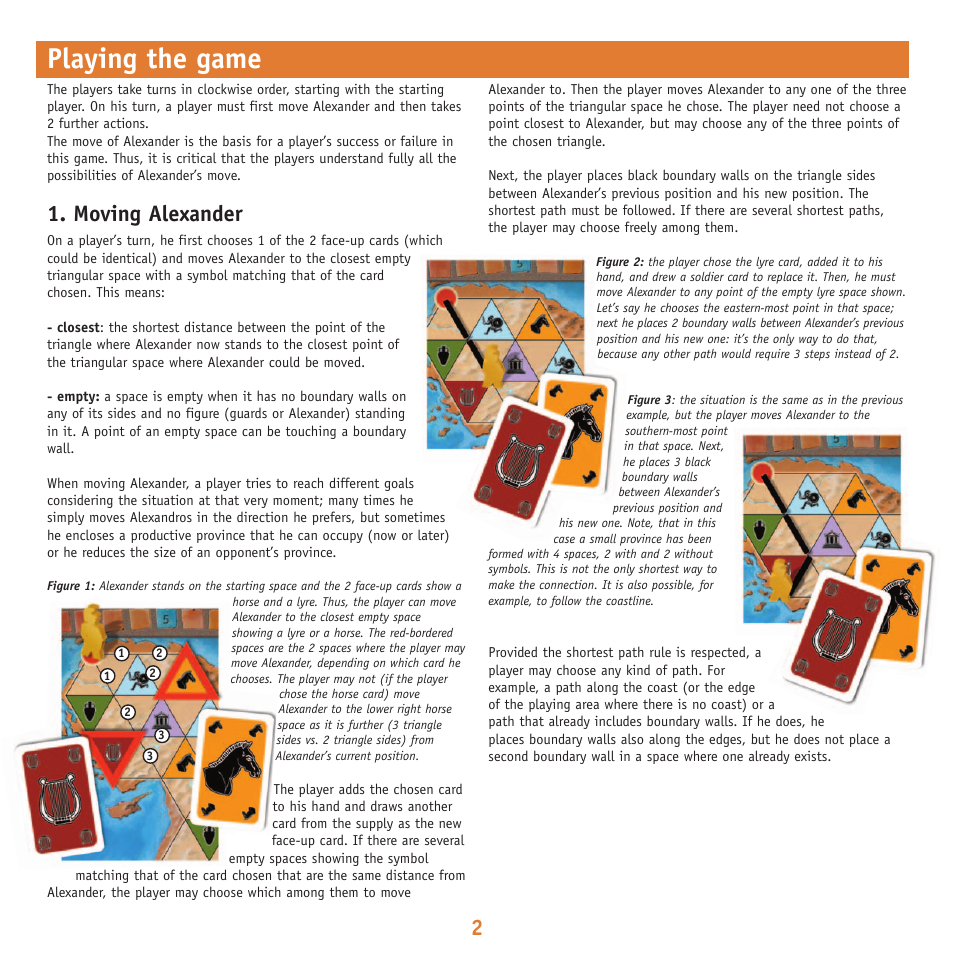 Playing the game, Moving alexander | Rio Grande Games Alexandros 10 User Manual | Page 2 / 6