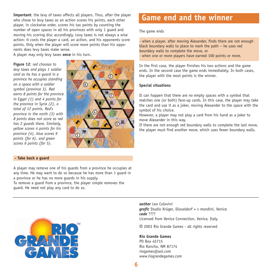 Game end and the winner | Rio Grande Games Alexandros 10 User Manual | Page 6 / 6