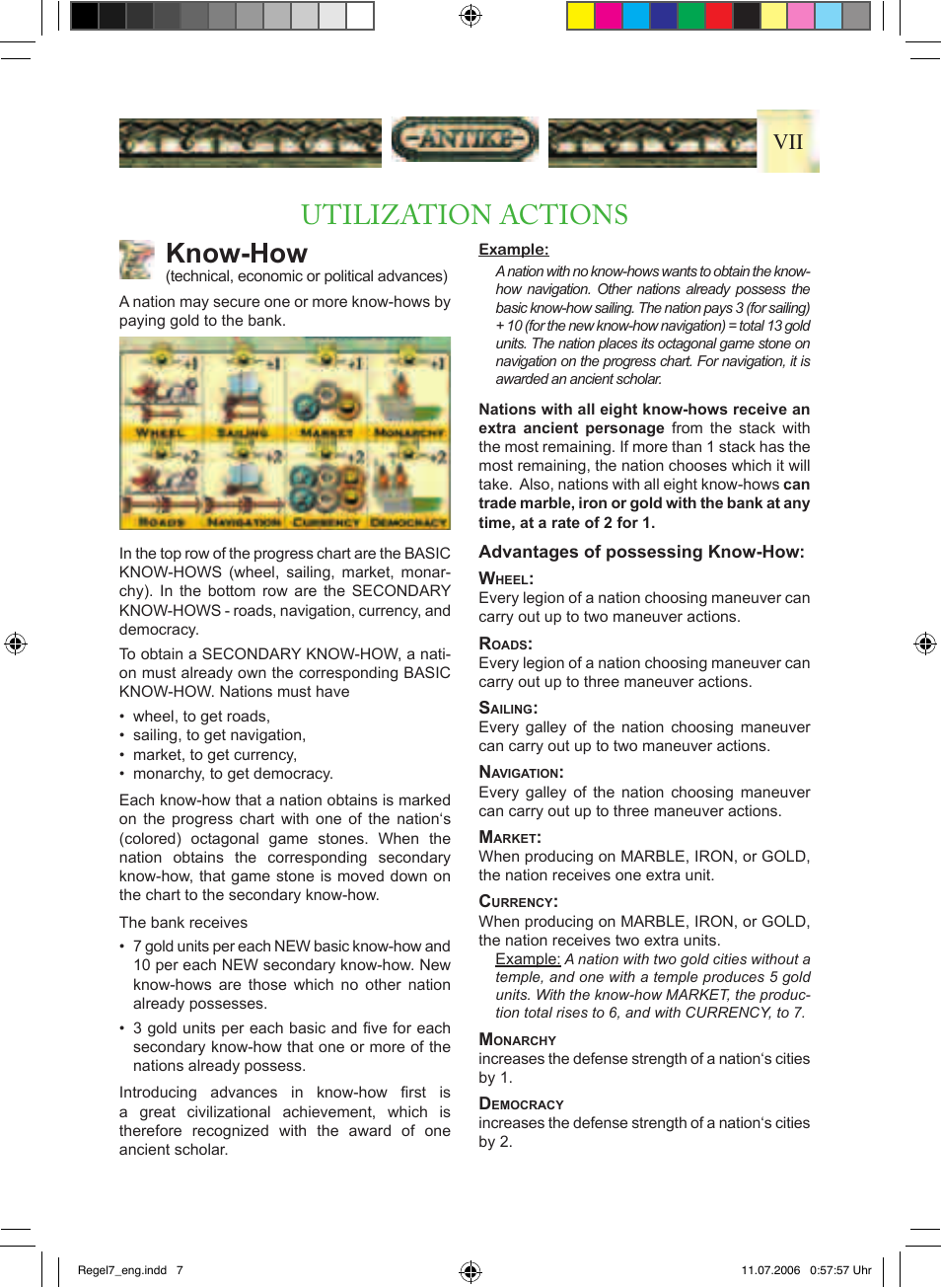 Know-how, Utilization actions | Rio Grande Games Antike 19 User Manual | Page 9 / 16