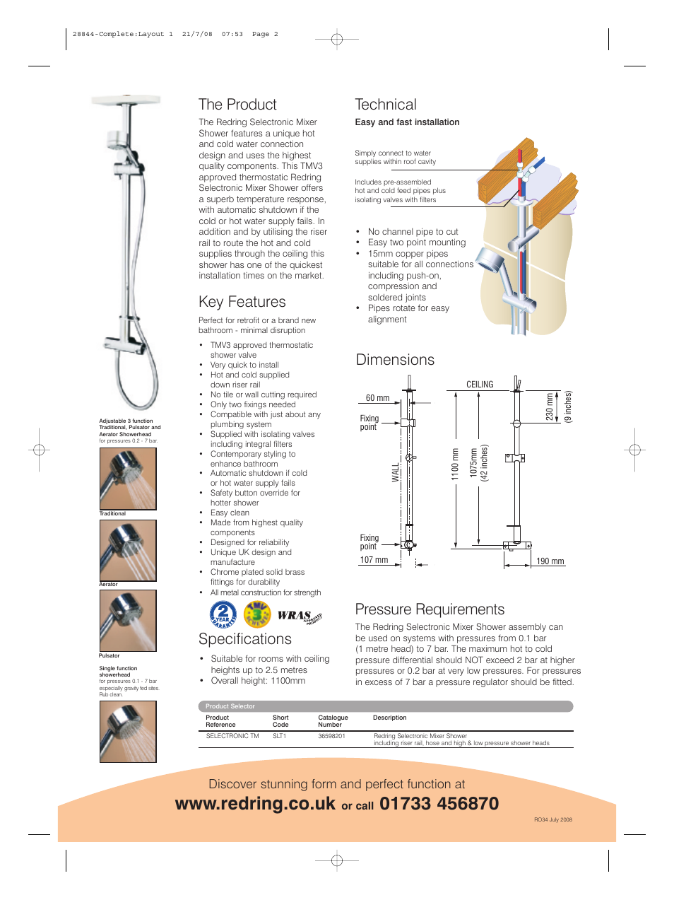 The product, Discover stunning form and perfect function at | Redring Selectronic Mixer Shower TMV3 User Manual | Page 2 / 2