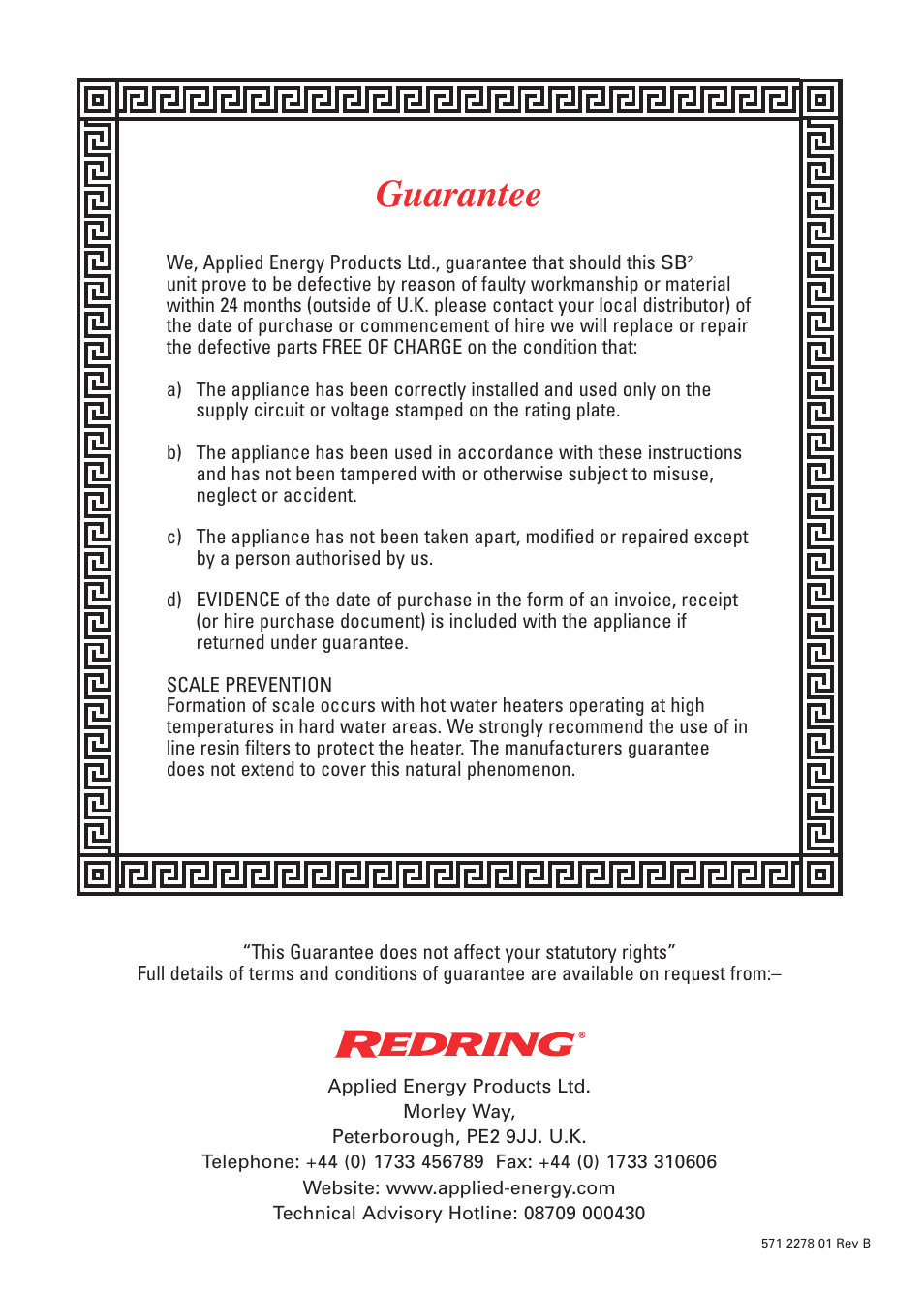 Guarantee | Redring CD-RW901SL User Manual | Page 12 / 12