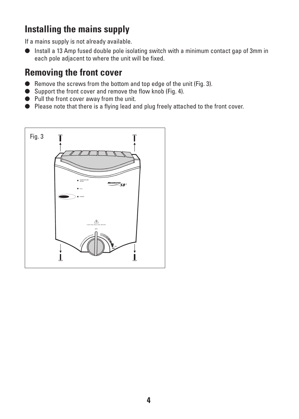 Installing the mains supply, Removing the front cover | Redring CD-RW901SL User Manual | Page 4 / 12