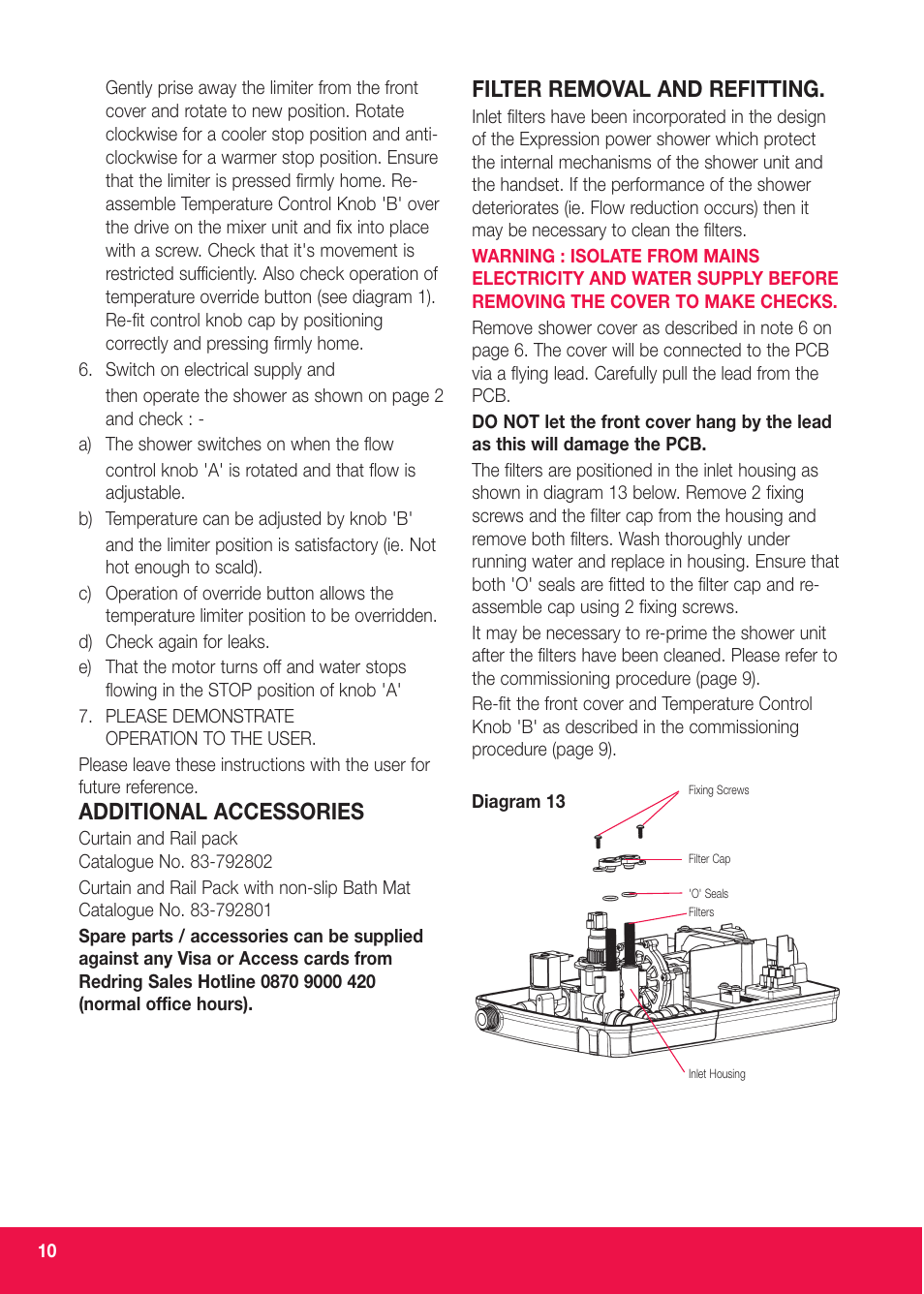 Additional accessories, Filter removal and refitting | Redring 520M User Manual | Page 10 / 12