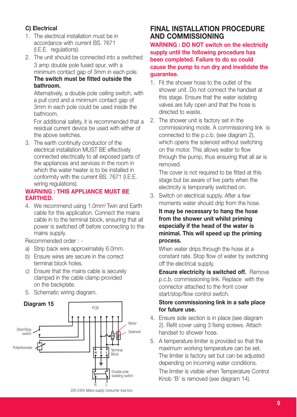 Final installation procedure and commissioning | Redring 520M User Manual | Page 9 / 12
