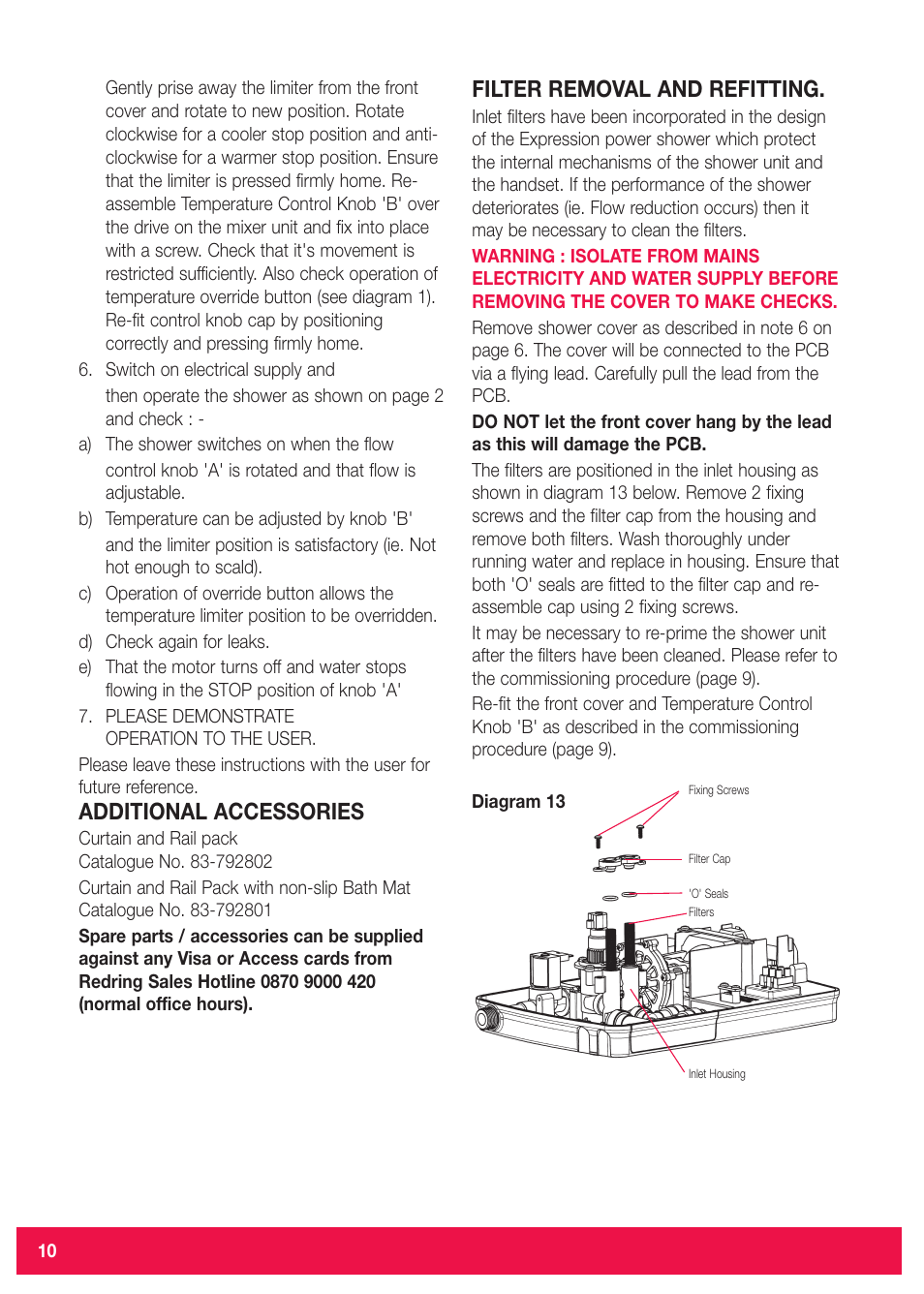 Additional accessories, Filter removal and refitting | Redring Expressions 520M/520TS User Manual | Page 10 / 12