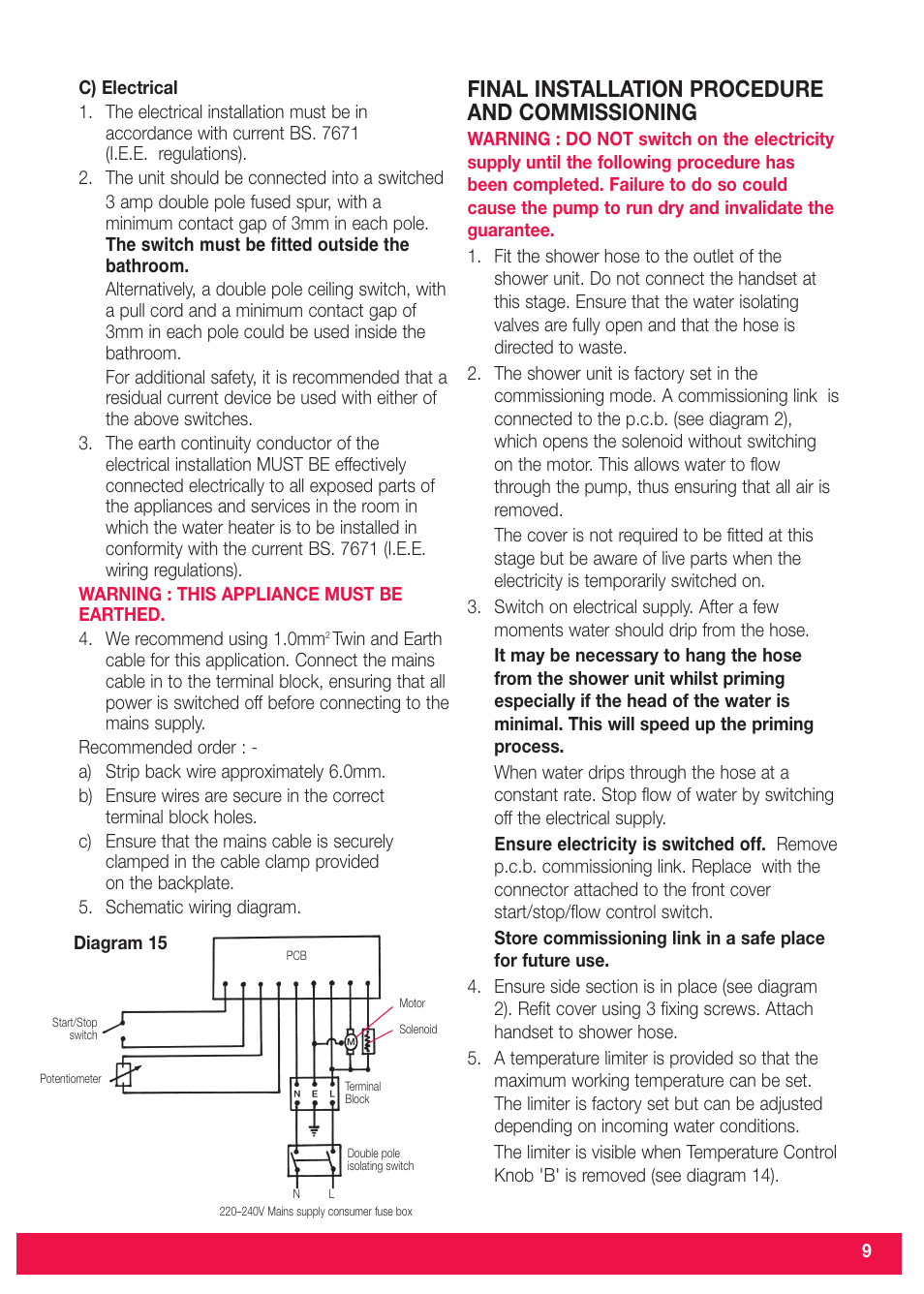 Final installation procedure and commissioning | Redring Expressions 520M/520TS User Manual | Page 9 / 12