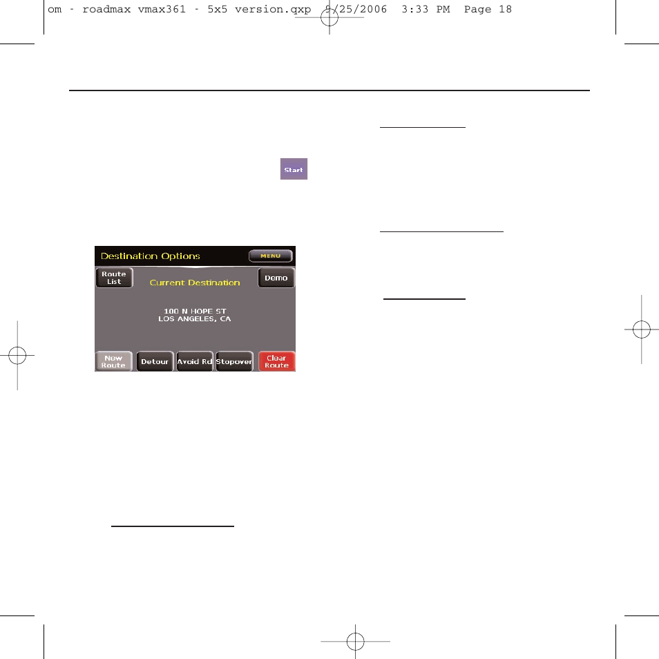 Destination options | Roadmax VMAX361 User Manual | Page 25 / 36