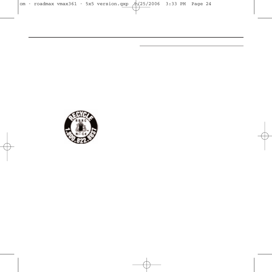 Battery care & disposal, Maintaining your vmax361, Transportation | Roadmax VMAX361 User Manual | Page 31 / 36