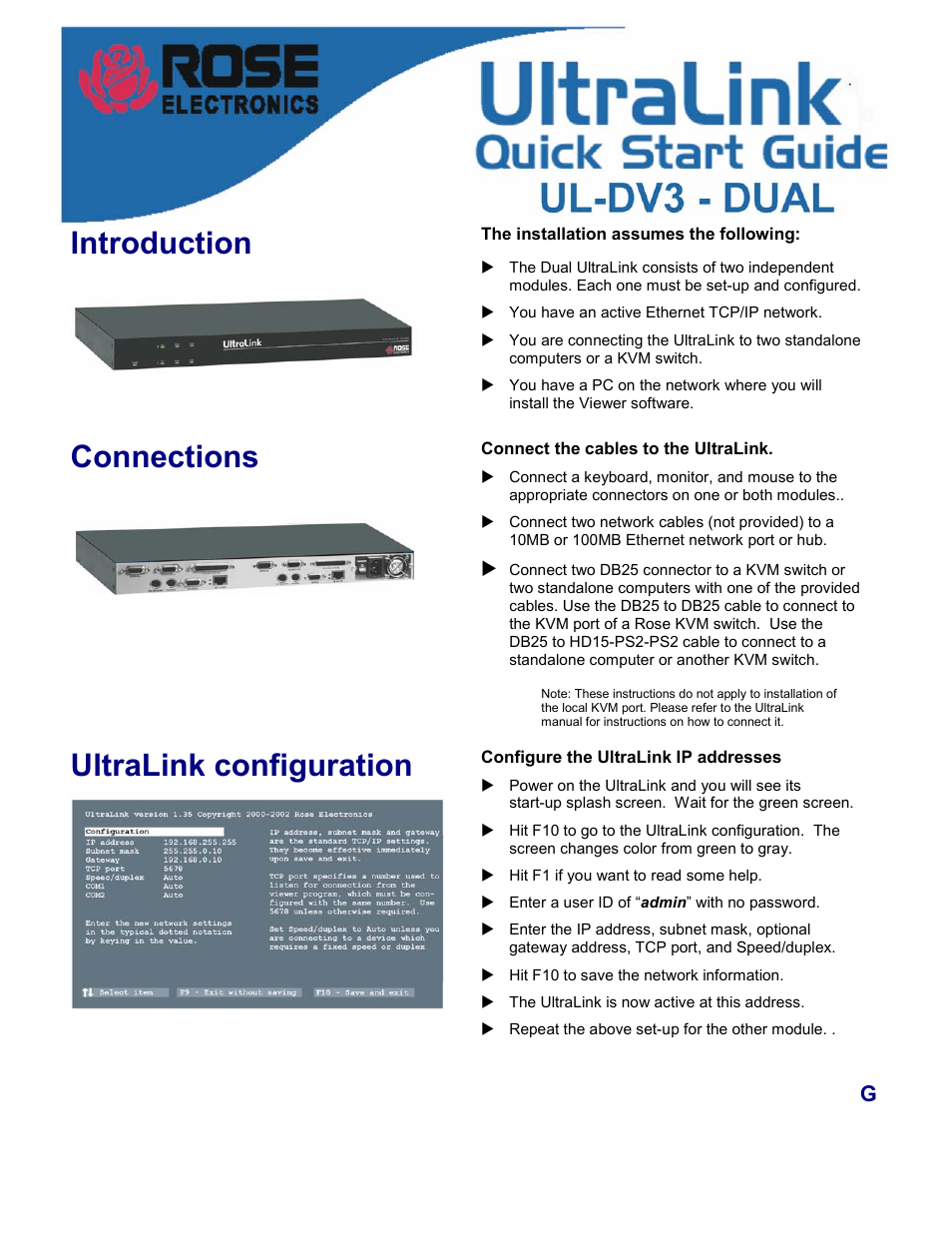 Introduction, Connections, Ultralink configuration | Rose electronic UL-V3 User Manual | Page 11 / 74