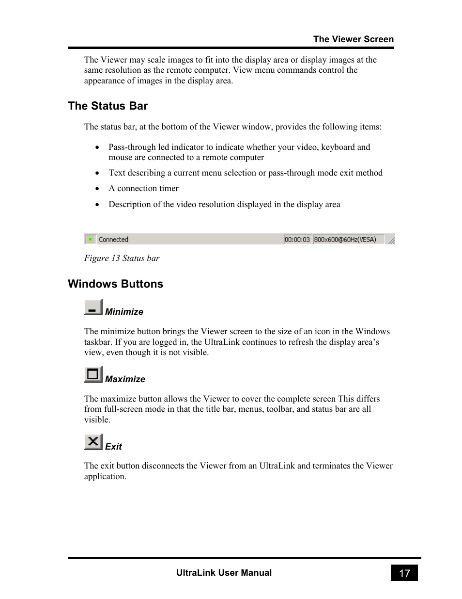 The status bar, Windows buttons | Rose electronic UL-V3 User Manual | Page 35 / 74