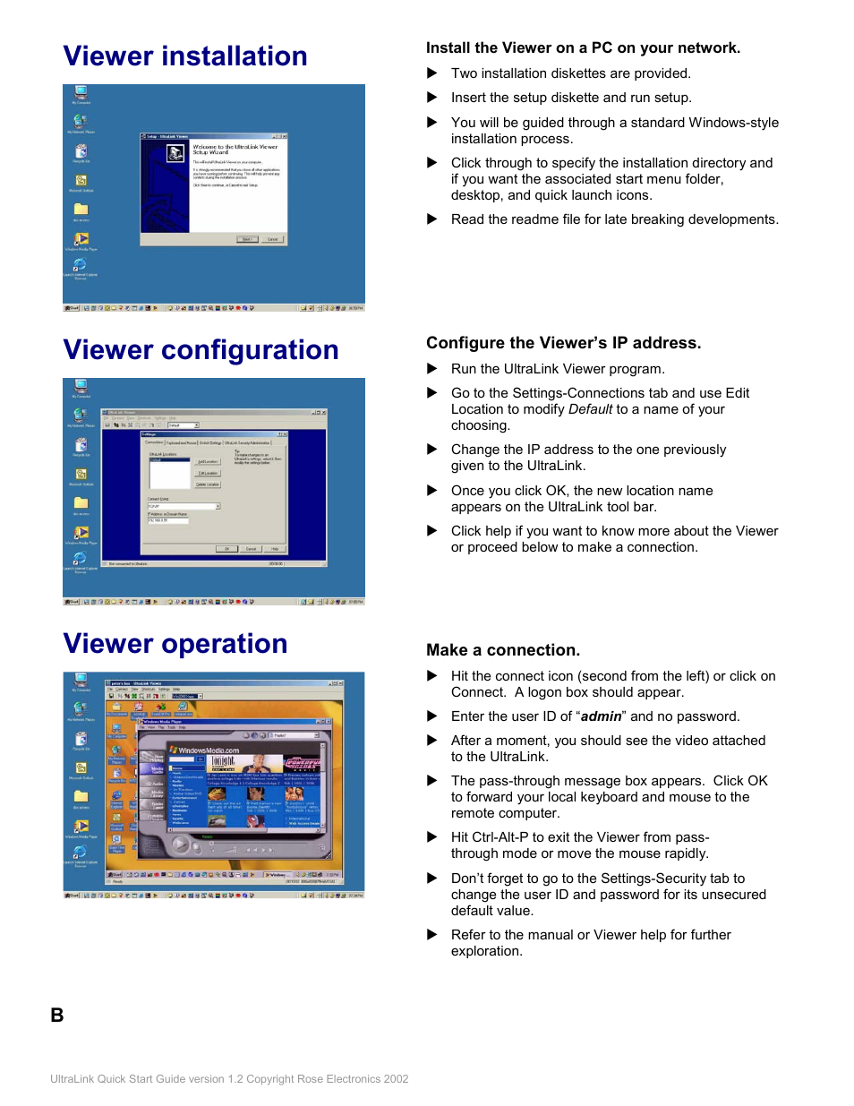 Viewer installation, Viewer configuration, Viewer operation | Rose electronic UL-V3 User Manual | Page 6 / 74