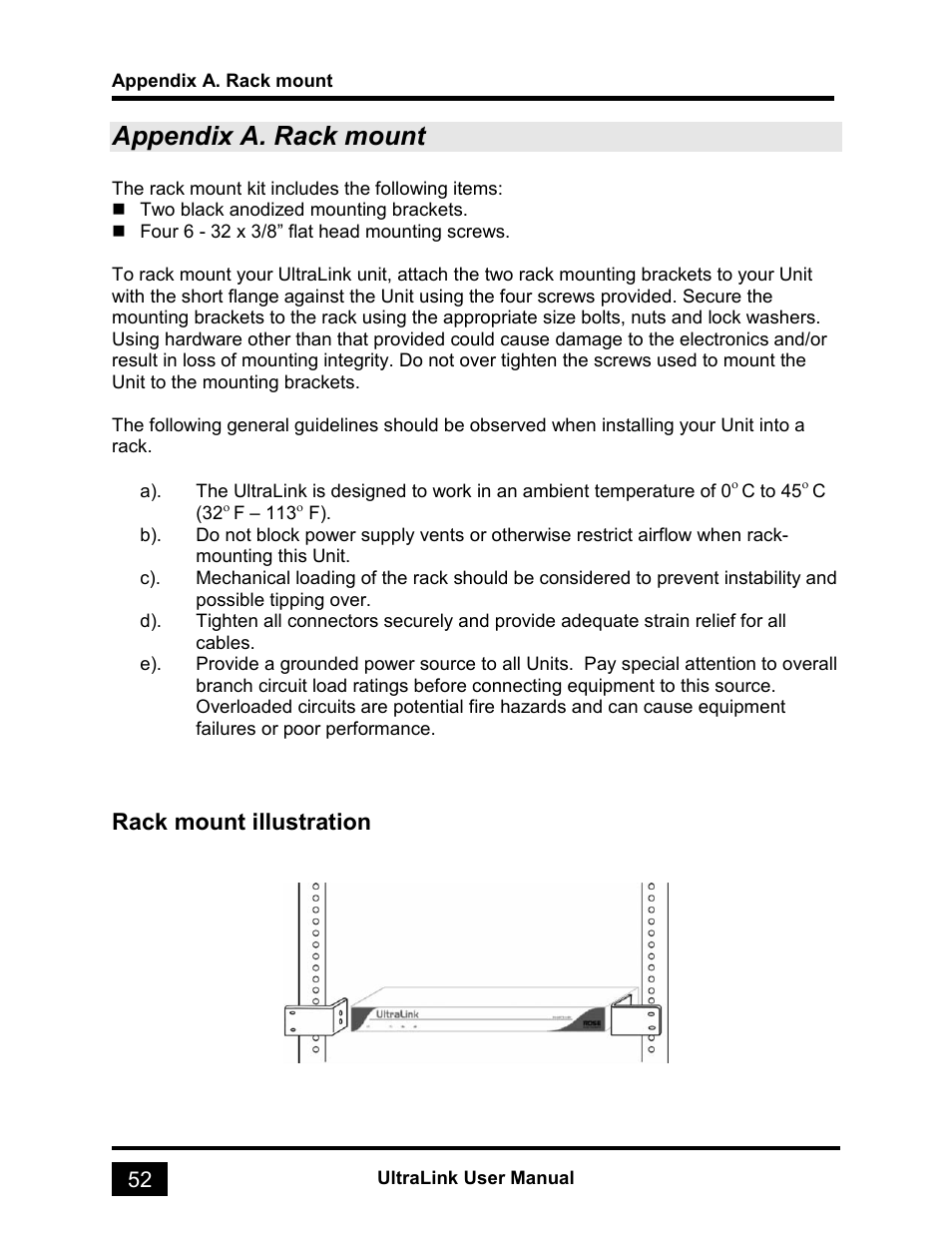 Appendix a. rack mount, Rack mount illustration | Rose electronic UL-V3 User Manual | Page 70 / 74