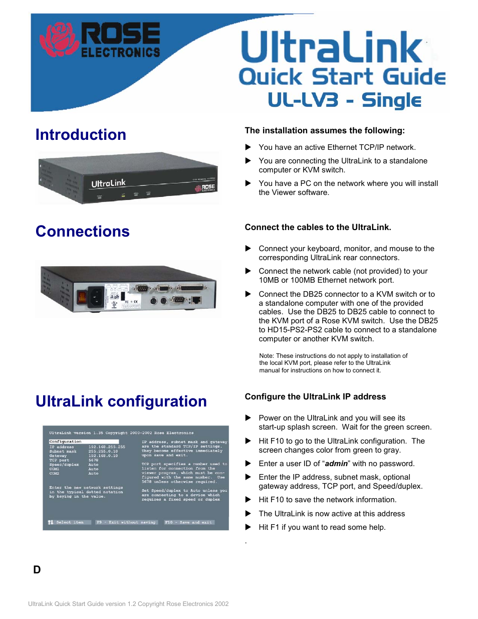 Introduction, Connections, Ultralink configuration | Rose electronic UL-V3 User Manual | Page 8 / 74