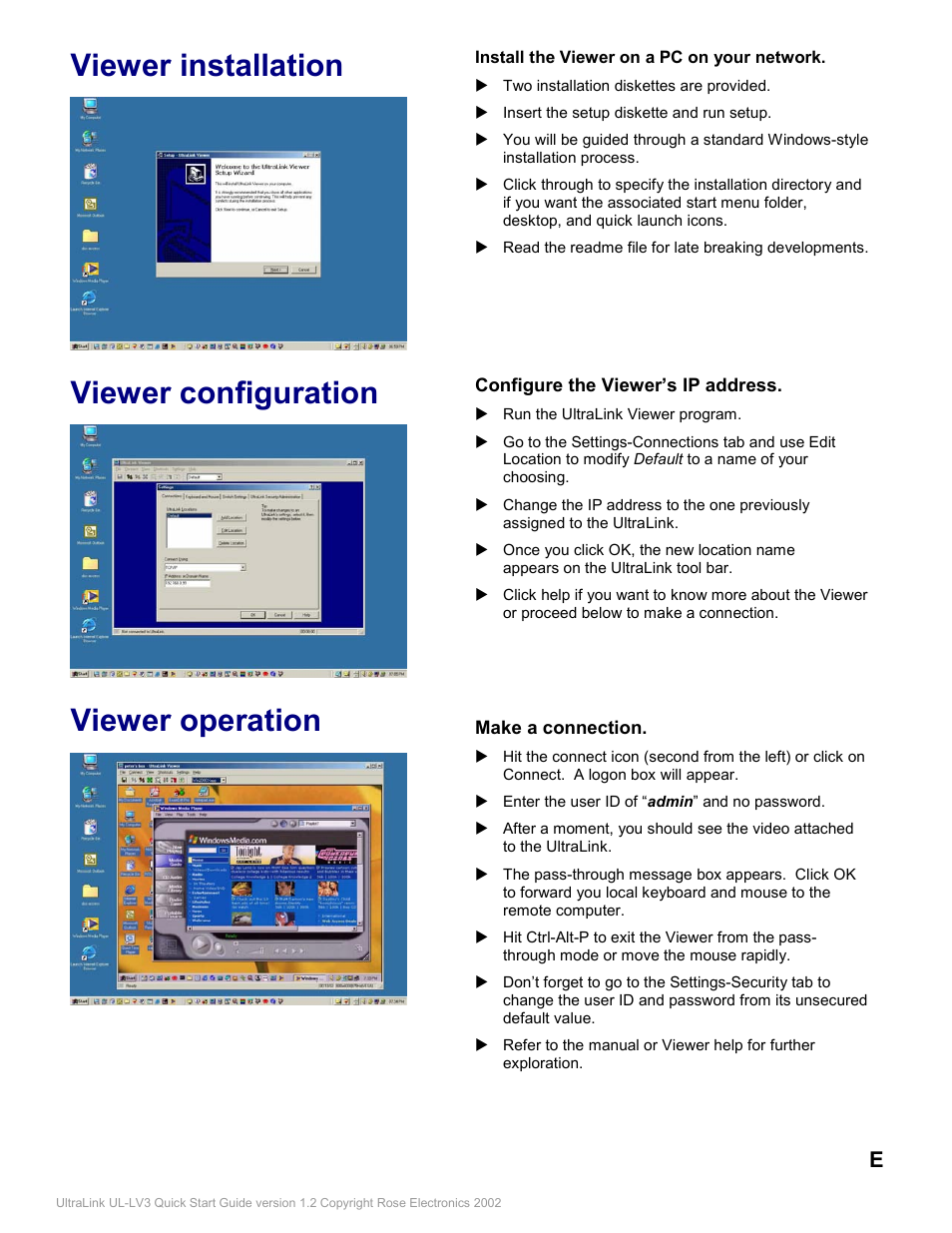 Viewer installation, Viewer configuration, Viewer operation | Rose electronic UL-V3 User Manual | Page 9 / 74