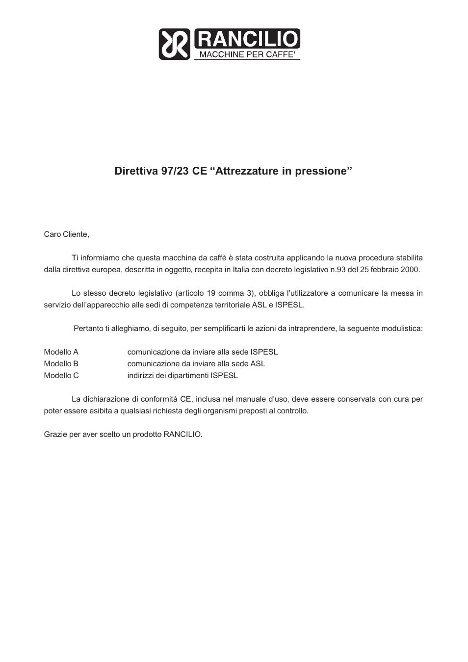 If d gb e | Rancilio Millennium User Manual | Page 5 / 104